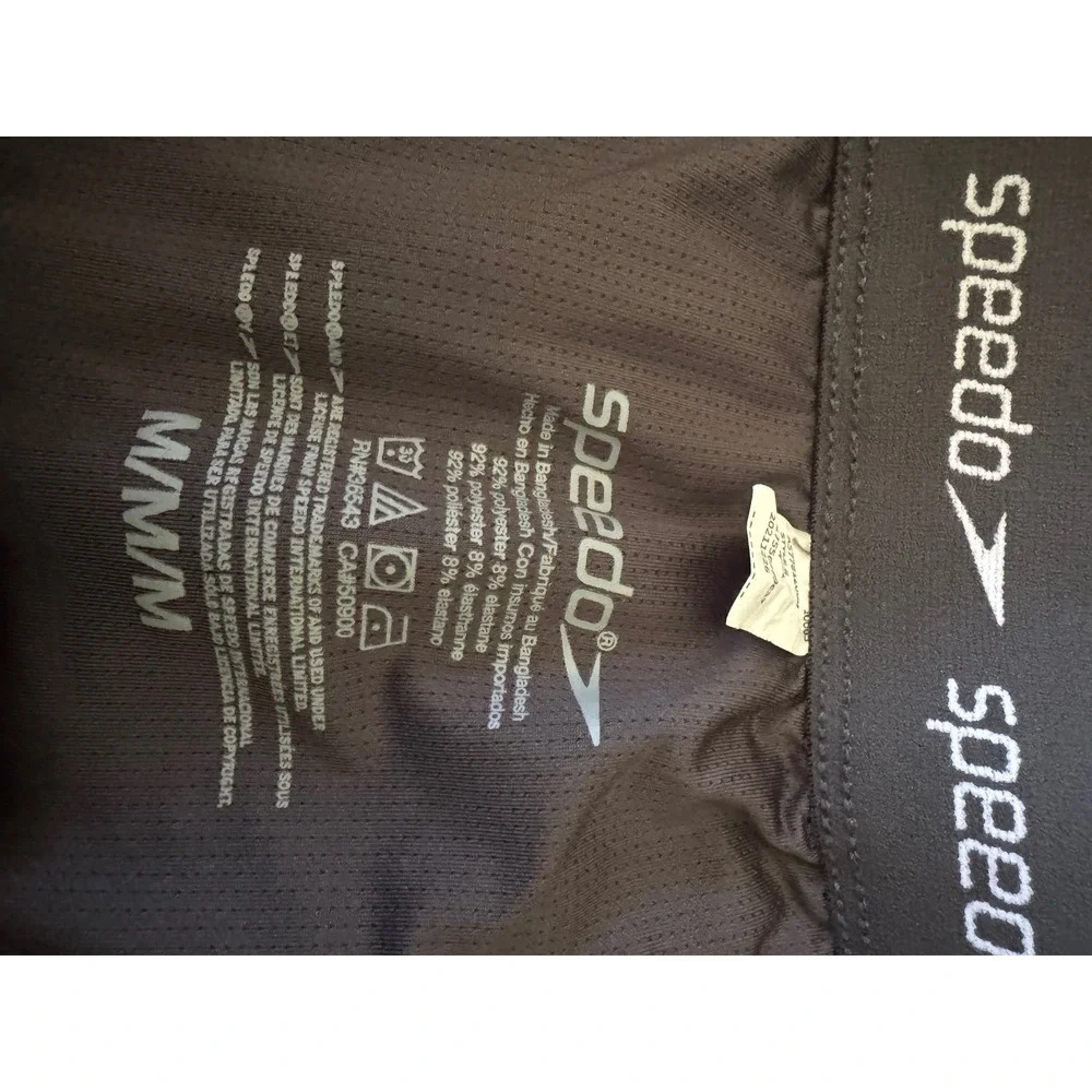 Speedo Mens Swim Trunks Gray Elastic Waist Zip Pocket Board Shorts Size Medium‎